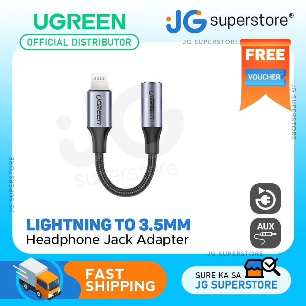 UGREEN Lightning Male to 3.5mm Female 10CM Nylon-Braided Audio AUX  Headphone Jack Adapter for Smartphones, 30756