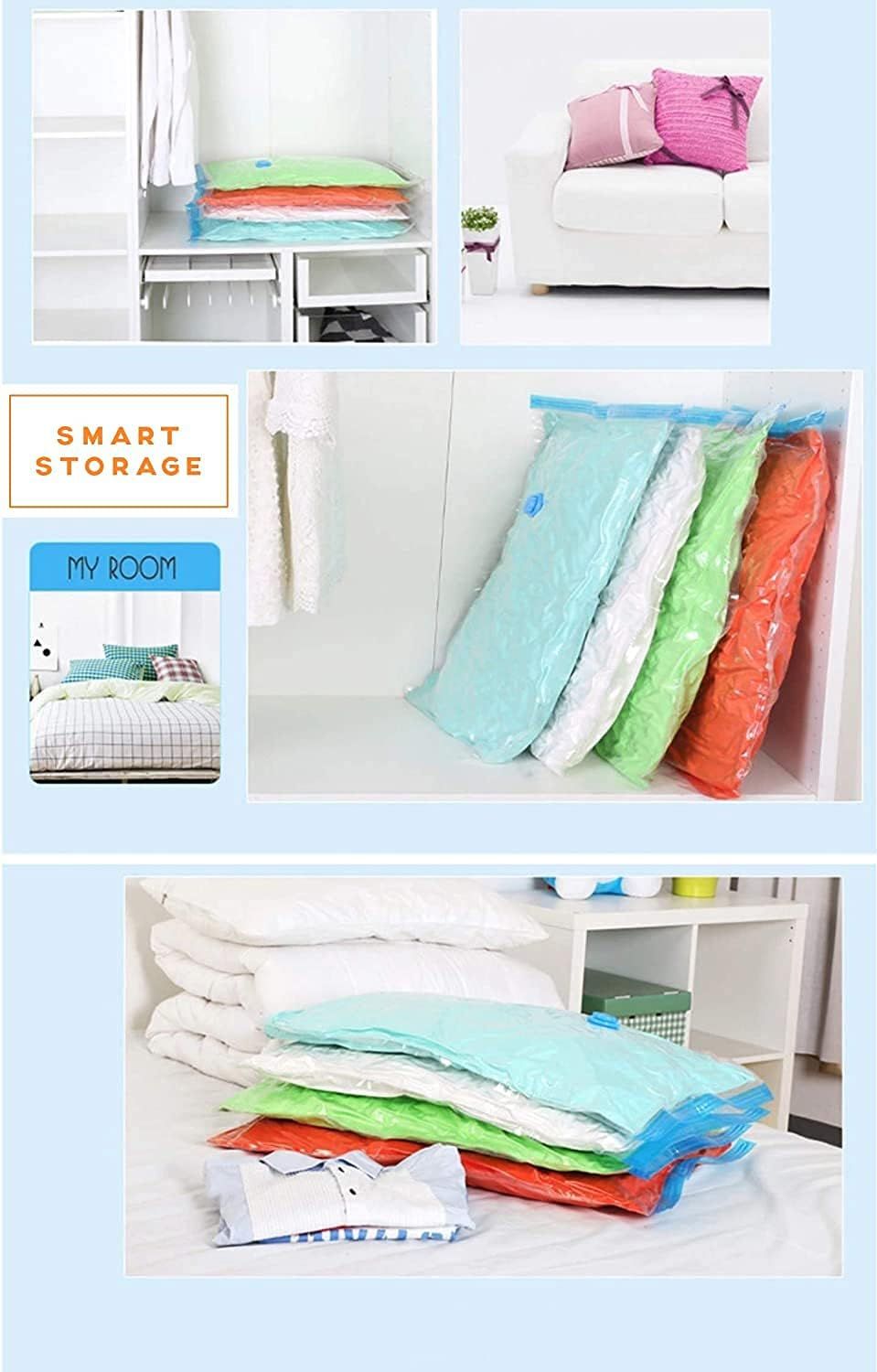 Smart Storage Vacuum Storage Bags, 16 Pack Space Saver Bags for Clothes,  Pillows & Bedding, Travel Luggage