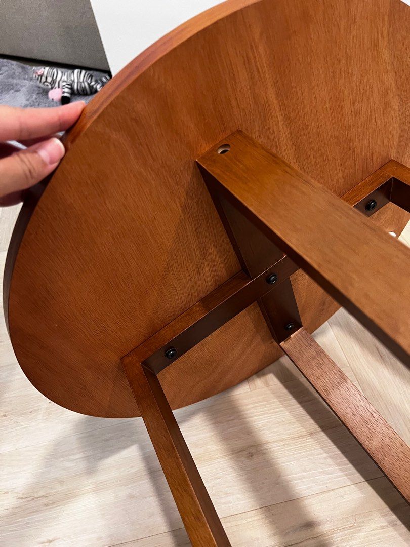Walnut Side Table (Category: Tables & Sets) located in Singapore. Submitted by anvkw (Listing ID 1237726292, Image 2). Description: Walnut veneer side table with bronze finishing. Adjustable legs. 1.5 years old, pristine condition. Dimensions: Diameter 50cm x height 53cm.