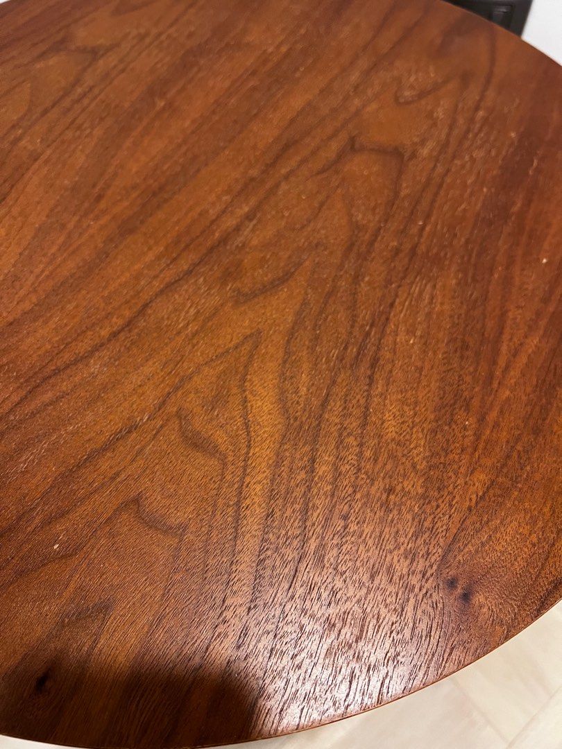 Walnut Side Table (Category: Tables & Sets) located in Singapore. Submitted by anvkw (Listing ID 1237726292, Image 3). Description: Walnut veneer side table with bronze finishing. Adjustable legs. 1.5 years old, pristine condition. Dimensions: Diameter 50cm x height 53cm.