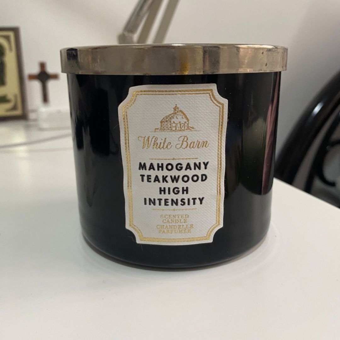 Bath & Body Works White Barn 3-Wick Candle, Mahogany Teakwood High Intensity, 14.5 Oz, Scented