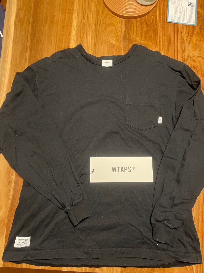 Wtaps pocket Black LS Tee size 02 (Medium), 男裝, 上身及套裝, T