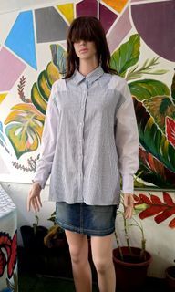 Zara Blue Striped Overaized Long Sleeve