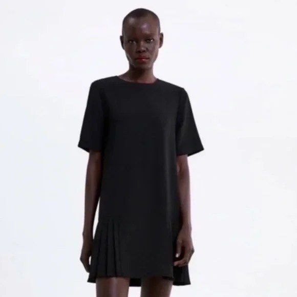 Pleated black dress best sale zara