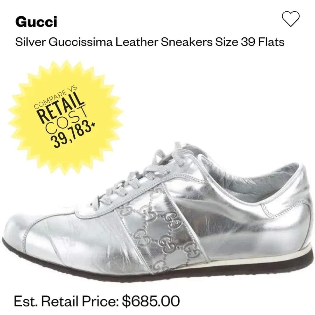 Gucci Silver Guccissima Leather Low Top Sneakers Size 39