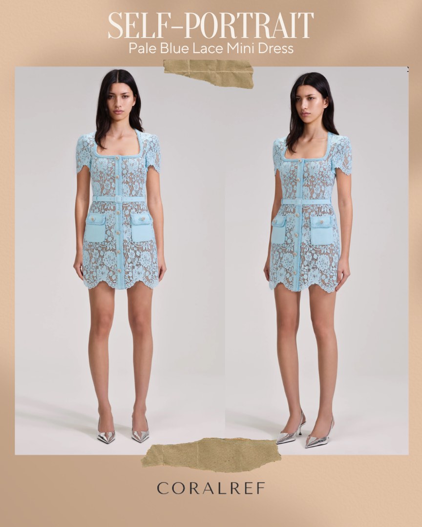 Self Portrait Pale Blue Lace Mini Dress Women s Fashion