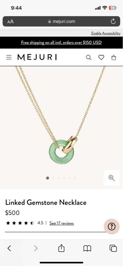 Authentic Mejuri Linked Gemstone Necklace (Aventurine & 14k solid gold