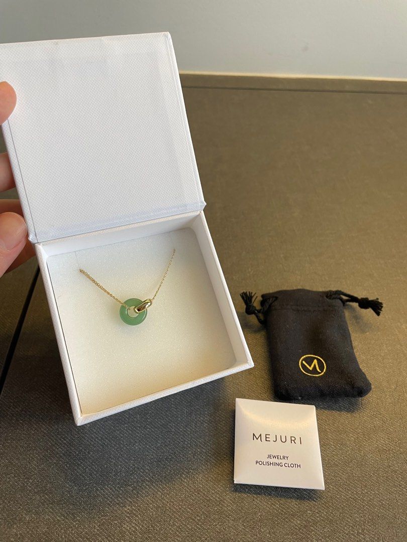 Authentic Mejuri Linked Gemstone Necklace (Aventurine & 14k solid gold