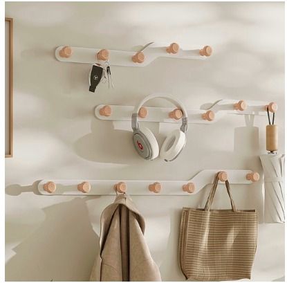 Bamboo Wall Mounted Coat Hook Rack Hanger also for Bags Clothes Umbrella in Hallway Bathroom Living Room Bedroom ML0464