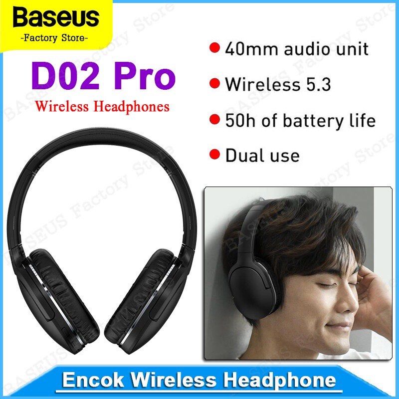 Baseus D02 Pro Wireless Headphones Bluetooth 5.3 Built-in Mic Stereo ...