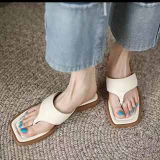 Beige Leather flat slipper sandals