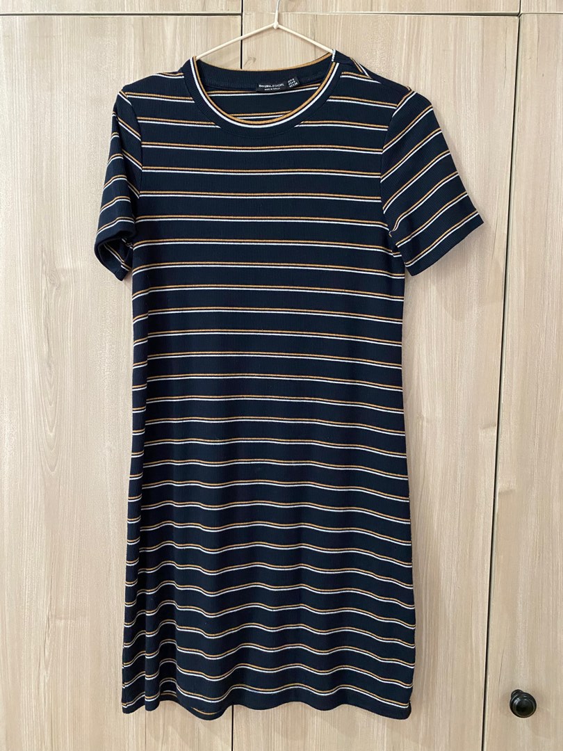 Bershka Ribbed T Shirt Dress Stripes Women s Fashion Dresses