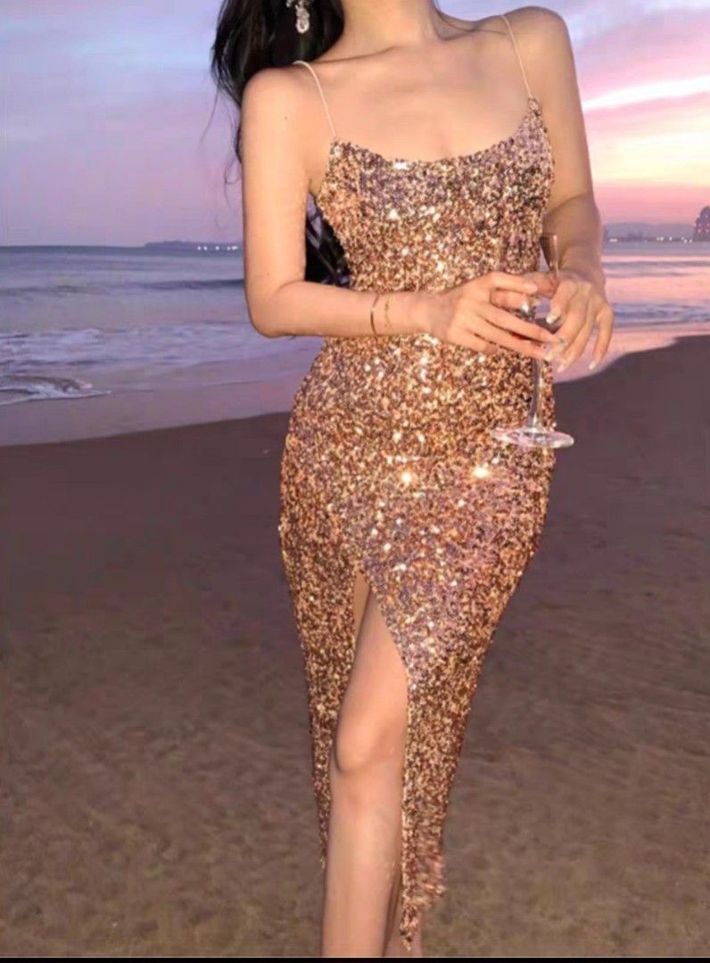 Blink gold sequin evening dress gown