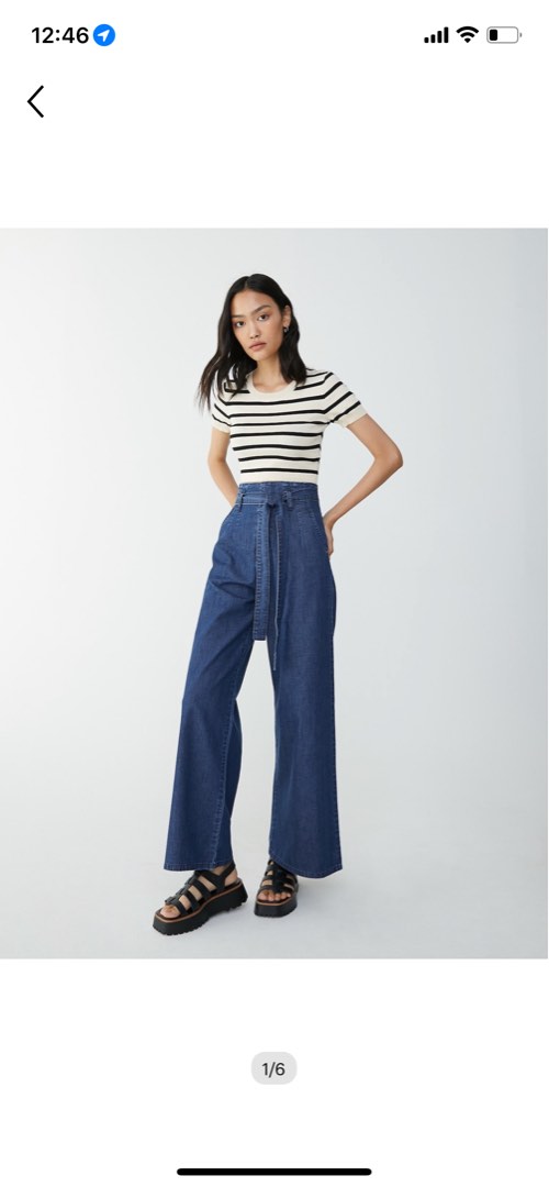 Tie Waist Denim Pants - Dark Blue - Pomelo Fashion