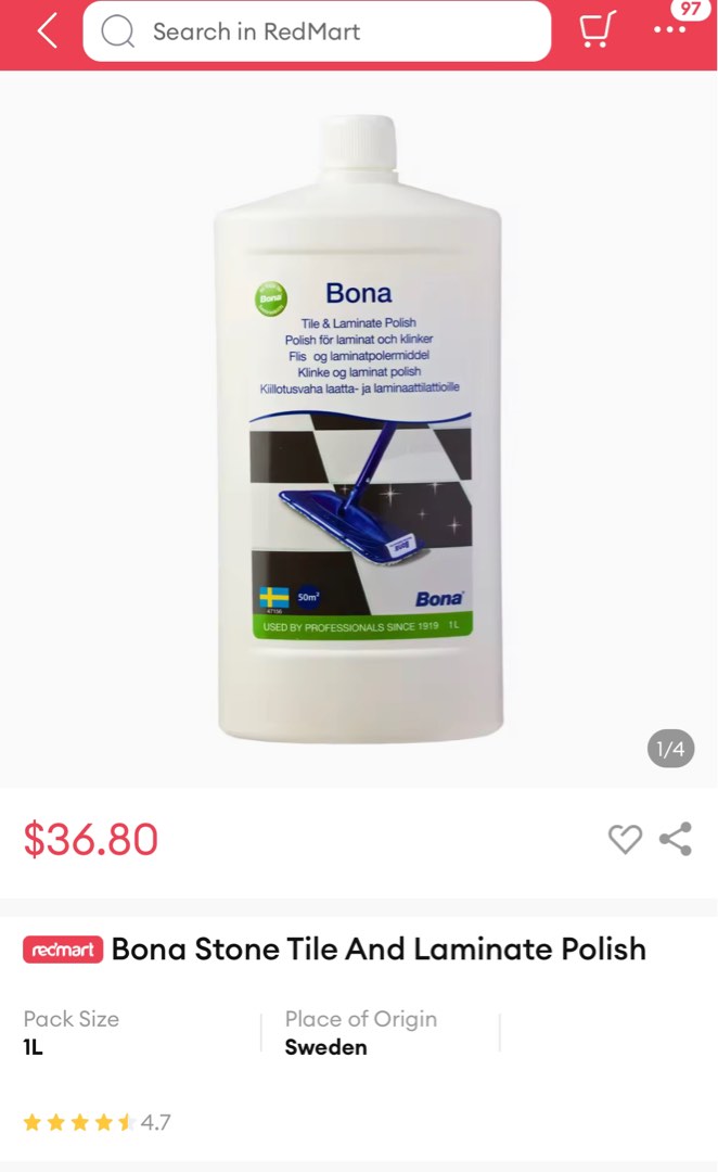 Bona Stone & Tile Floor Polish, Furniture & Home Living, Cleaning