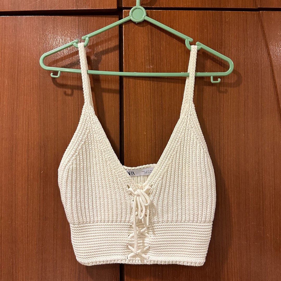 Brand New Zara Knit Lace Up Crop Top, Women's Fashion, Tops, Sleeveless