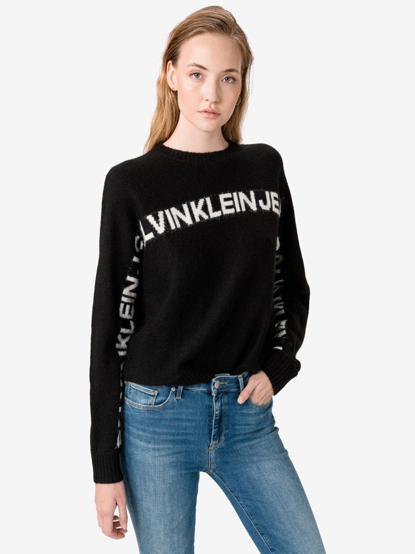 Calvin Klein Logo Wool Sweater, Women's Fashion, Tops, Longsleeves on ...