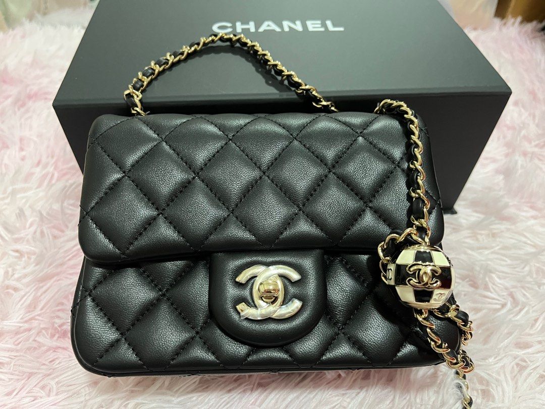 Chanel Mini Rectangle Flap Black Lambskin Pearl Crushed Bag