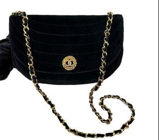 Chanel Black Velvet Half-Moon Woc Clutch Bag