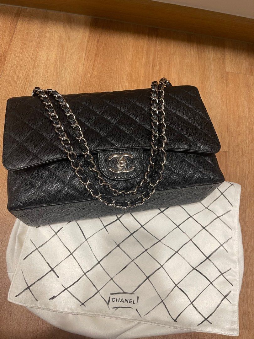 Chanel White Caviar Maxi Double Flap Bag