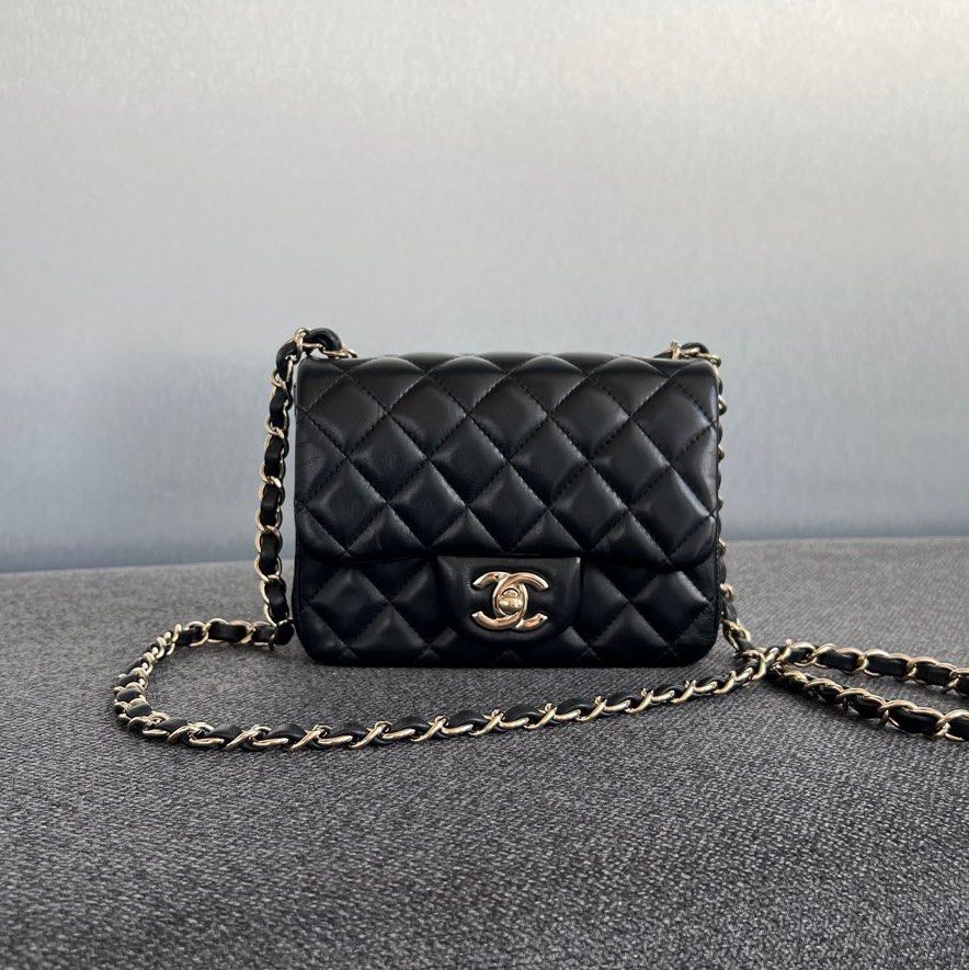 Chanel Mini Square Lambskin Black / Lghw, Luxury, Bags & Wallets on  Carousell