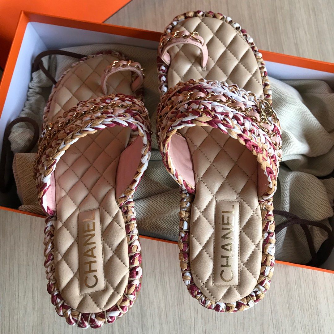 Chanel Raffia mule Women s Fashion Footwear Flats on Carousell