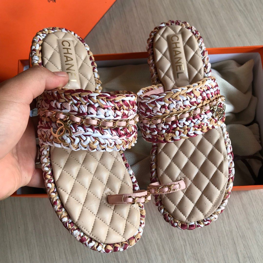 Chanel raffia mules deals