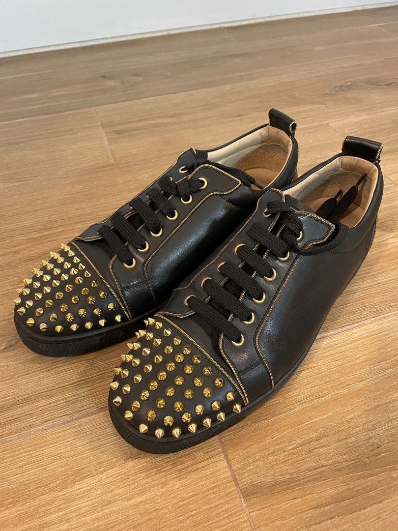 Christian Louboutin Louis Junior Spikes Black Calf Leather Sneaker Men's