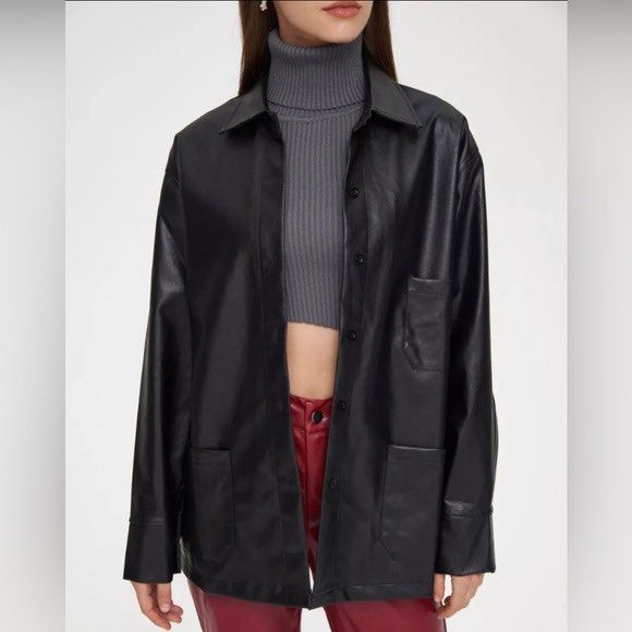 Cider oversized faux leather jacket, Women's Fashion, Coats, Jackets and Outerwear on Carousell