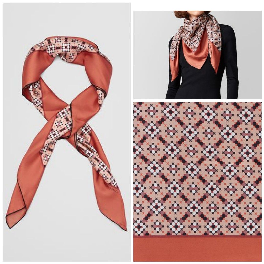 Woman Pre-Loved Pre-owned Long Scarf Vintage Louis Vuitton 100% Silk Grey with Geometric Pattern in Pink Colors