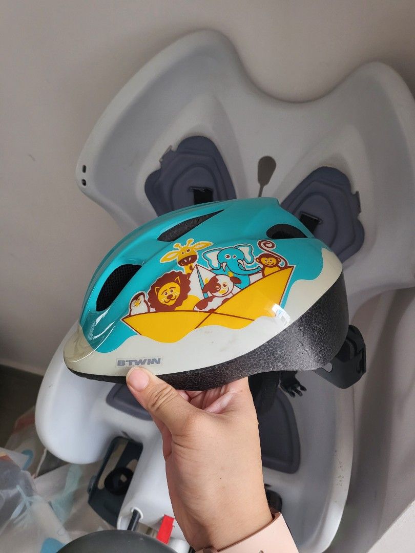 Decathlon Btwin 500 Bike Frame Baby Seat Grey & child helmet, Sports