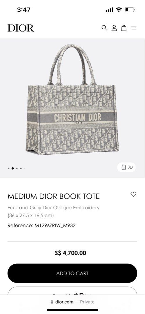 Medium Dior Book Tote Ecru and Gray Dior Oblique Embroidery (36 x 27.5 x  16.5 cm)