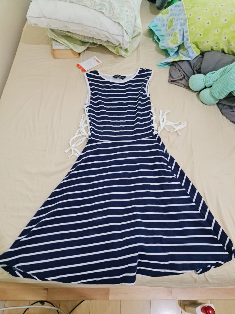 LuLaRoe Size Medium Nicki Blue And White Stripe Dress