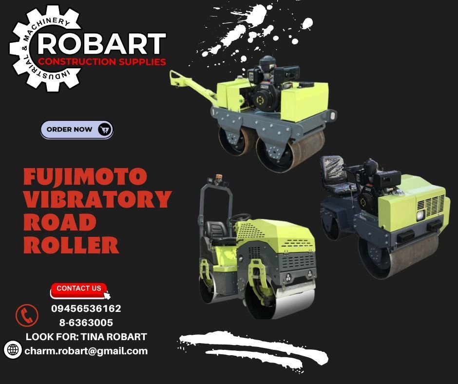 FUJIMOTO VIBRATORY ROAD ROLLER (Category: Construction Tools & Equipment) located in Manila. Submitted by tina.sales (Listing ID 1237885114, Image 1). Description: FUJIMOTO VIBRATORY ROAD ROLLER BRAND: FUJIMOTO MODEL: FJ900 Walk Speed; 0-4km/H Drive Type; Hydraulic Station Exciting Force ;24KN Water Tank; 20L Hydraulic OilTank; 21L Steel Wheel Size ;425X600MM x2 Working Weight ;900kg Starting ModE; Hand and Electric Vibration Control; Automatic C