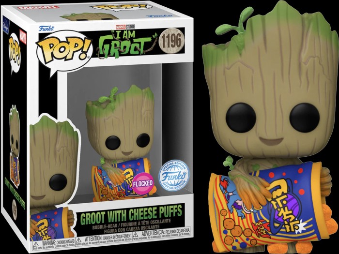 Funko Marvel I Am Groot Pop! Groot With Cheese Puffs Flocked Vinyl