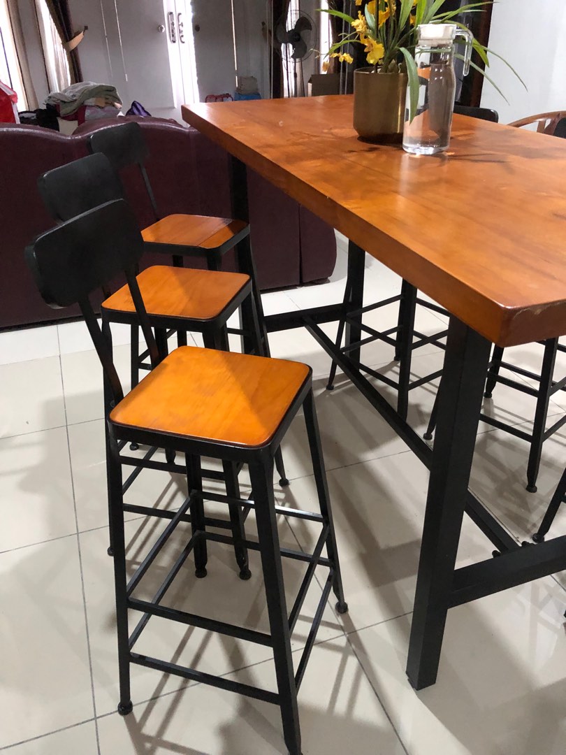 High Table 6 Seaters Solid Wood & Steel , Furniture & Home Living