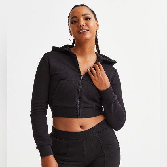 Hu0026M black cropped hoodie, Women's Fashion, Coats, Jackets and Outerwear on  Carousell
