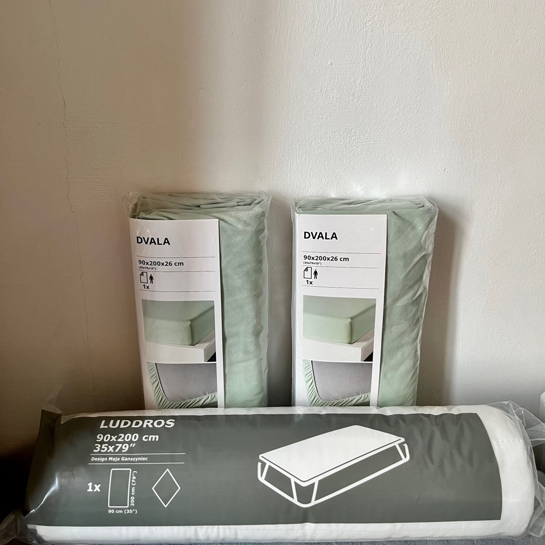Ikea Fitted Sheets and Mattress Protector 90x200, Furniture & Home