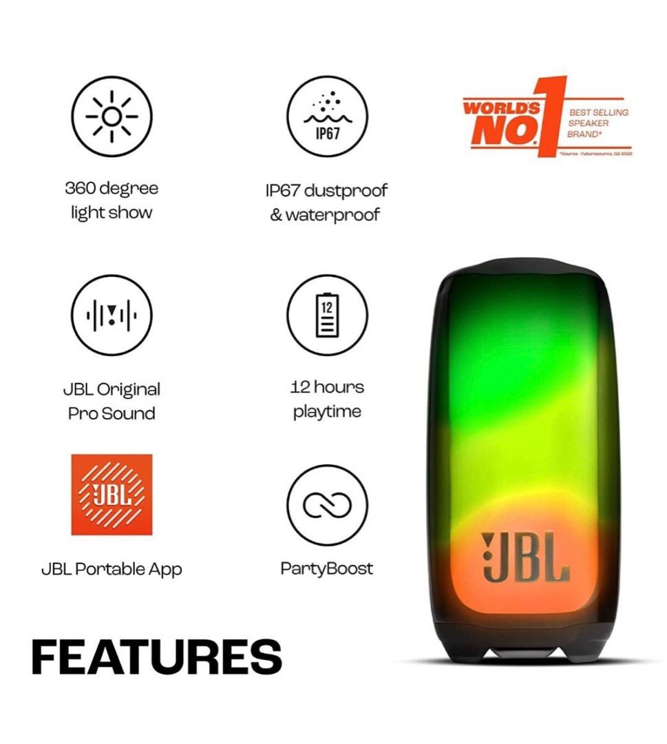 100% Original JBL PULSE 5 PULSE5 Portable Bluetooth Speaker IP67 Dustproof  & Waterproof Speakers Deep