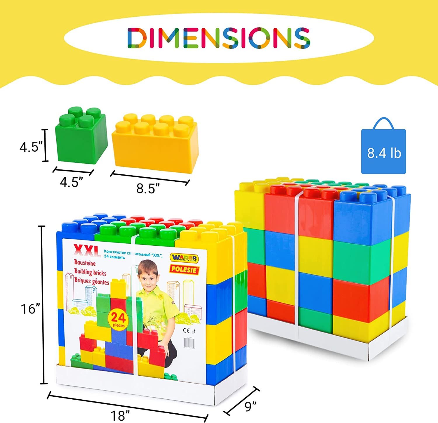 Jumbo Blocks for Toddlers Set of 24 Plastic Large Building Blocks for ...