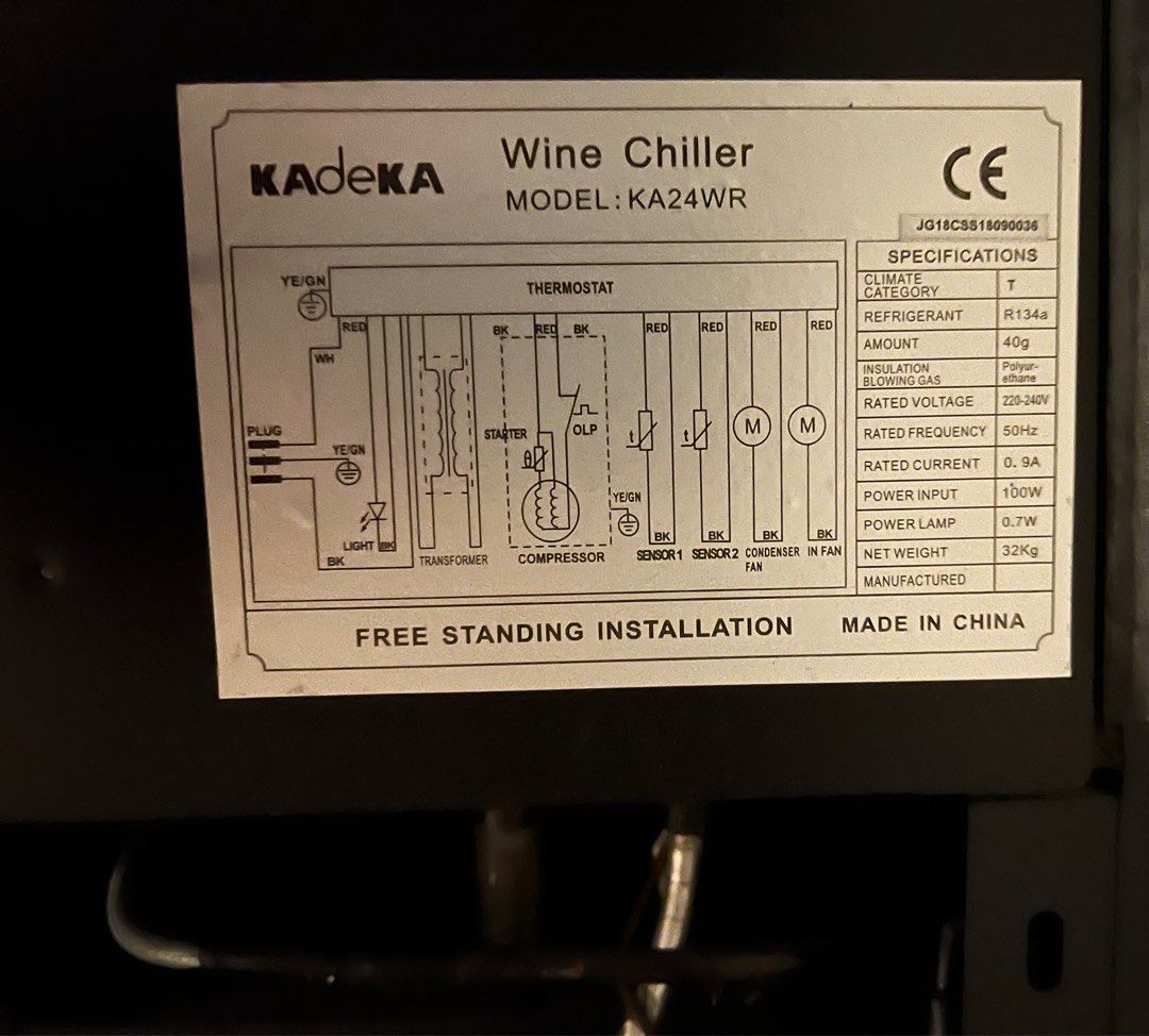 Kadeka wine fridge KA24WR, TV & Home Appliances, Kitchen Appliances