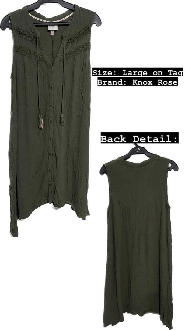 Knox Rose Sleeveless Button Front Crochet Tassel Boho Olive Dress on ...