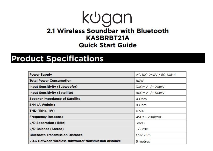 KOGAN 2.1 Soundbar with Wireless Subwoofer on Carousell