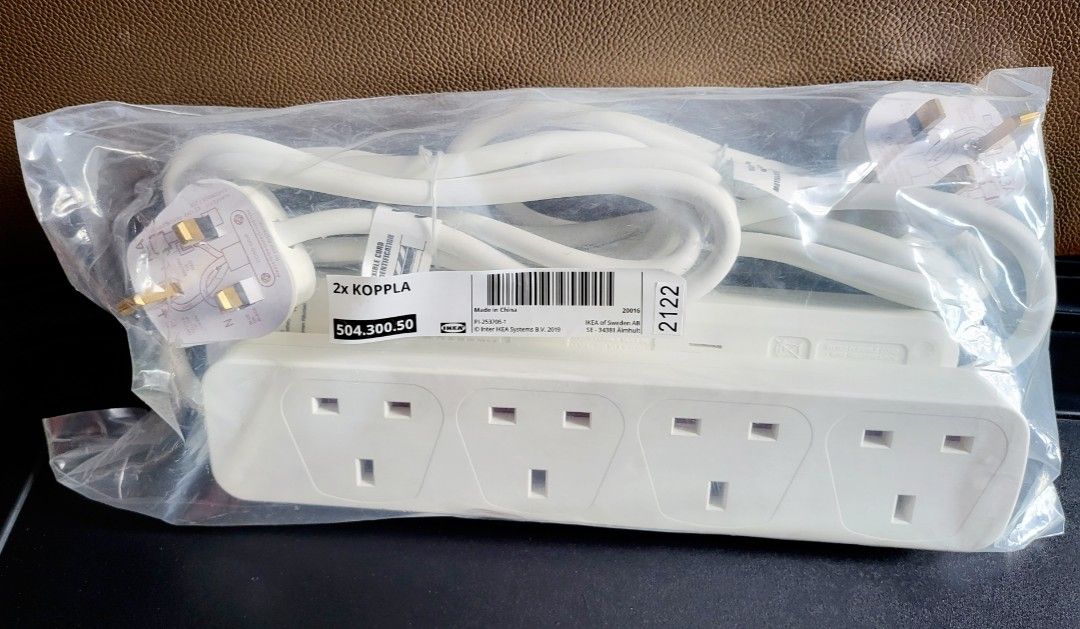IKEA KOPPLA 4way socket (Earthed/white), TV & Home Appliances