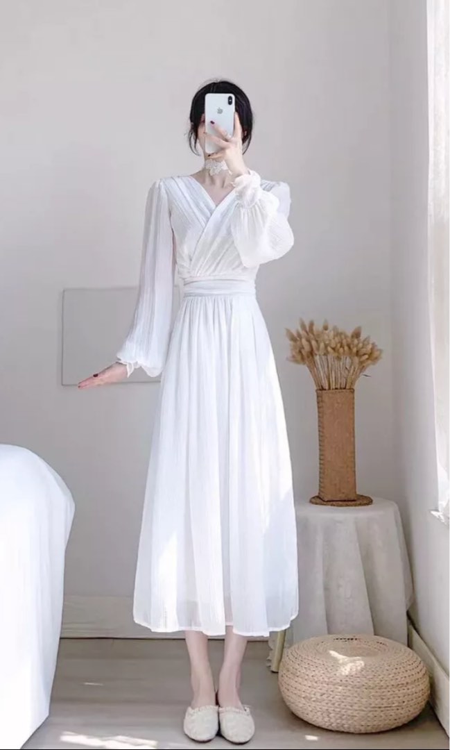 V-Neck Dresses White Elegant Dress Women Casual Sleeve Lace Fairy Party  Dress Sweet High Waist Bow Female Autumn Korean Dresses GZSZYA (Color : White  Dress, Size : Large) : Amazon.com.au: Clothing, Shoes