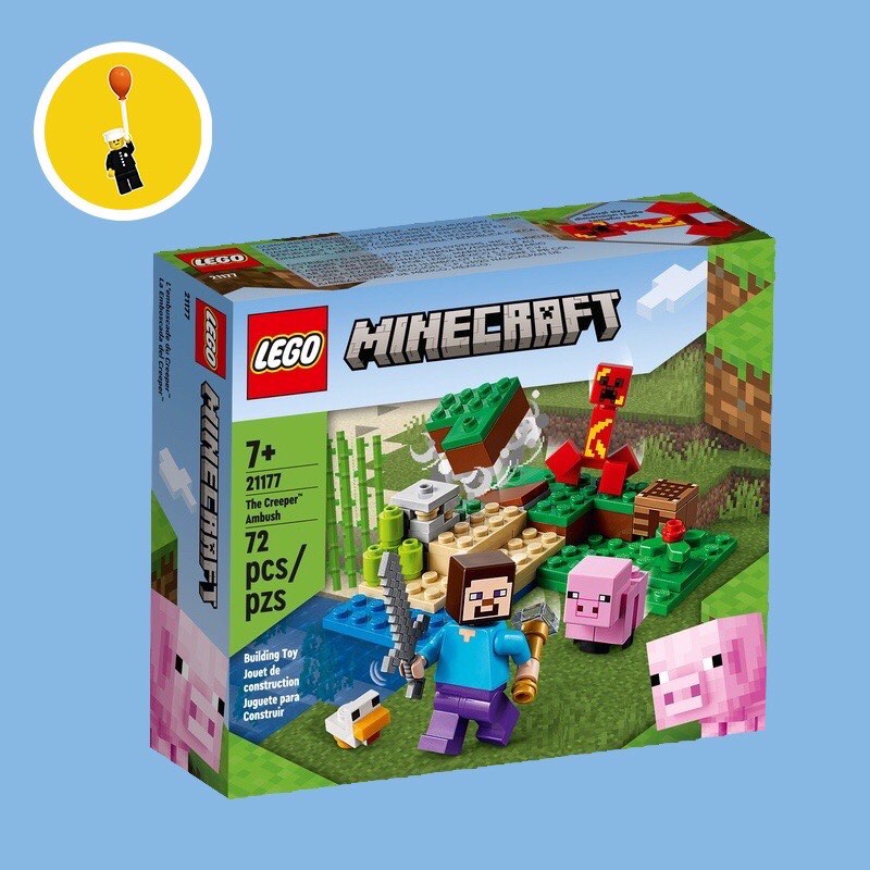Lego 21177 minecraft l'embuscade du creeper, set avec minifigures