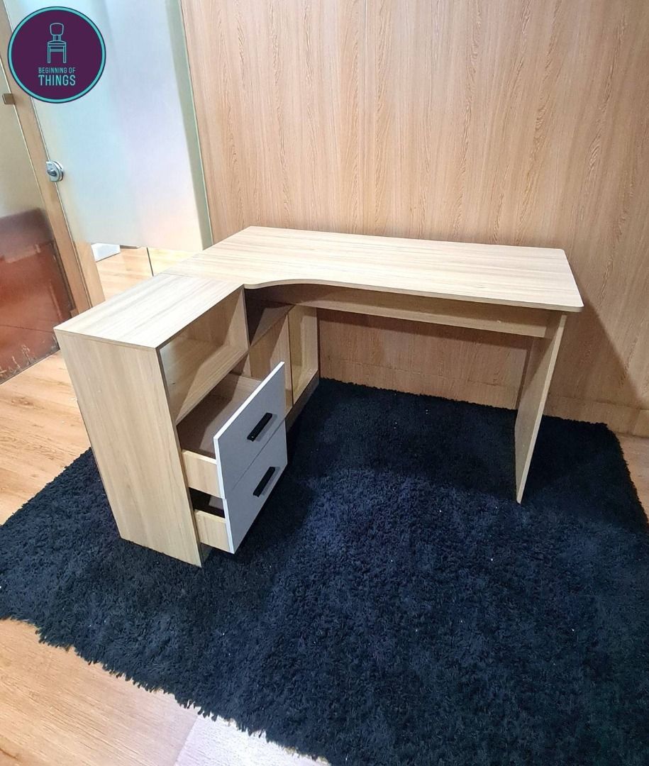 LEVIN L-Shaped Executive Table Desk with Cabinet Pedestal on Carousell