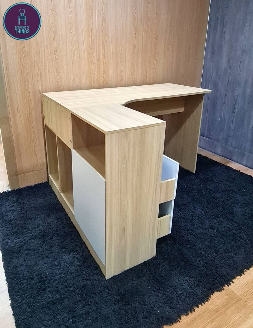 LEVIN L-Shaped Executive Table Desk with Cabinet Pedestal on Carousell
