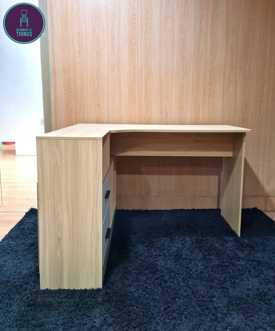LEVIN L-Shaped Executive Table Desk with Cabinet Pedestal on Carousell
