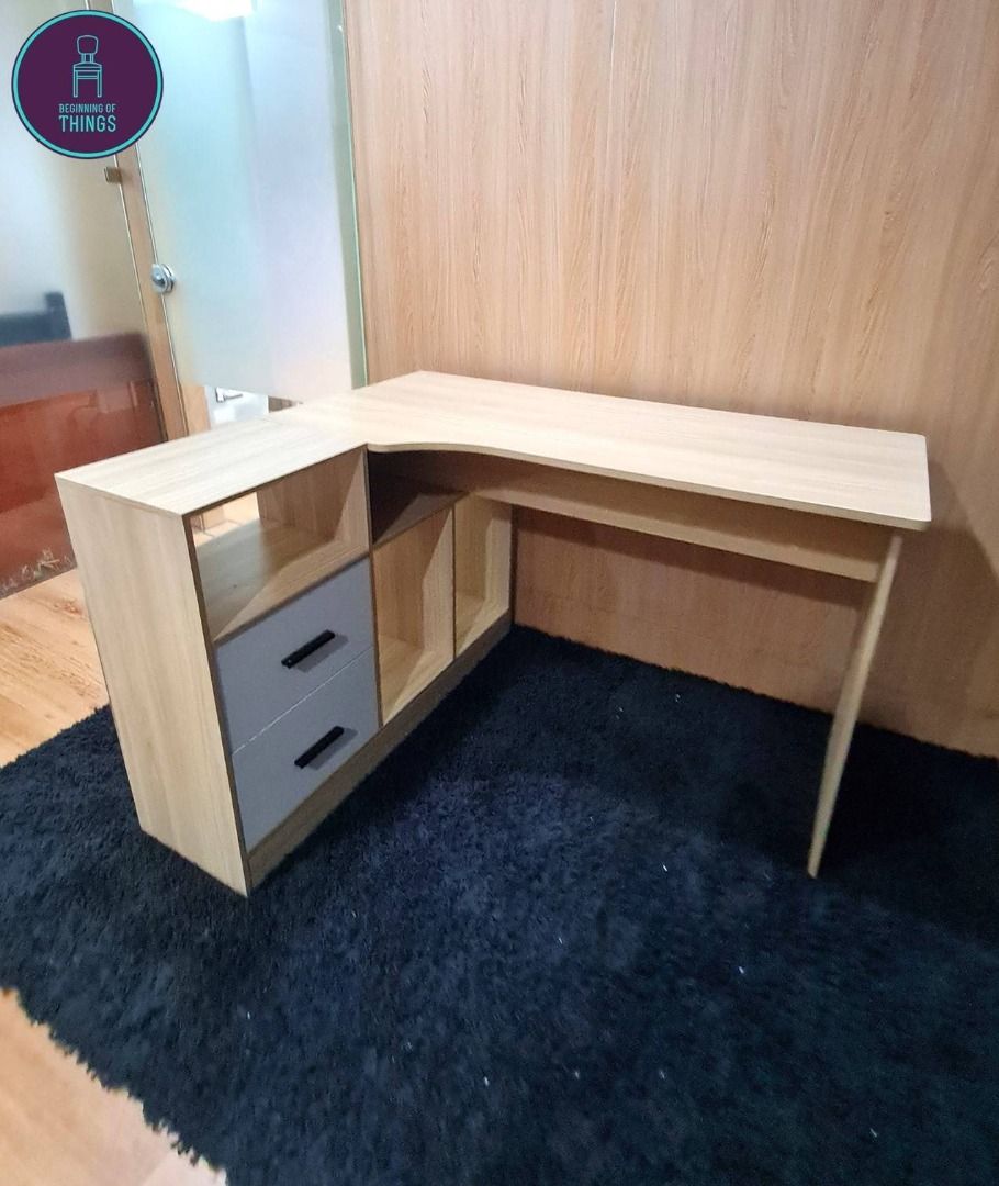 LEVIN L-Shaped Executive Table Desk with Cabinet Pedestal on Carousell